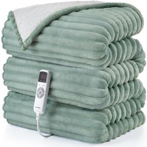 Hansleep Heated Blanket Electric Blanket Twin, Heating Blanket with 9 Heating Levels and 10-Hour Timer Auto Shut Off, Washable Soft Warm Winter Blanket, 62 x 84 Inches, Green