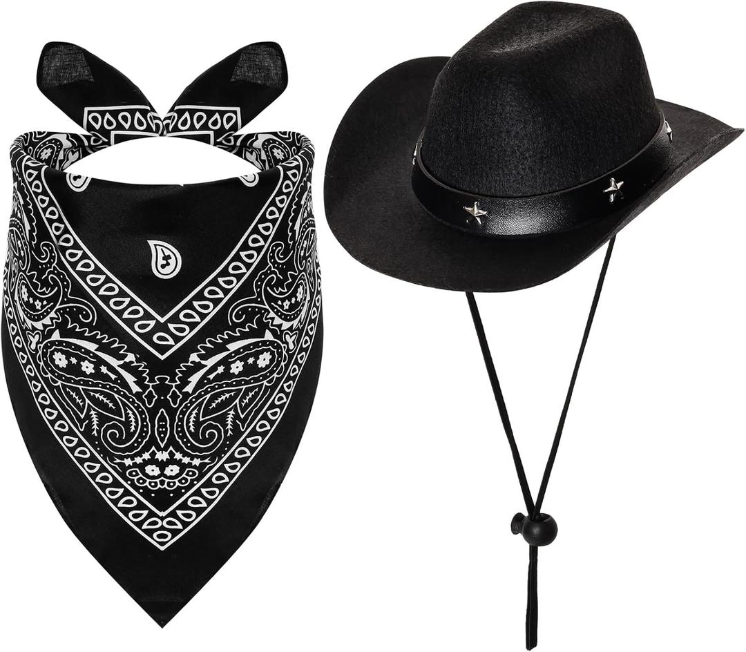 Fumwase Pet Cowboy Costume Halloween Costumes for Dogs Cat Puppy Hats with Bandana Scarf Cowboy Costume Accessories Dog Cat for Party Festival and Daily Wearing (Black, Large)