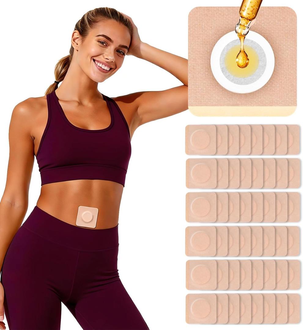 48Pcs Castor Oil Patches, Organic Cotton Castor Oil Pack Wrap Breathable, Self-Adhesive Pads for Belly Button Patch Portable, Anti Leakage No Wash