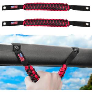 E-cowlboy Roll Bar Grab Handles Paracord Grip Handle for Ford Bronco 2021 2022 2023 2024 2-Door 4-Door Interior Accessories Premium Paracord US Flag (Red 2 Pack)