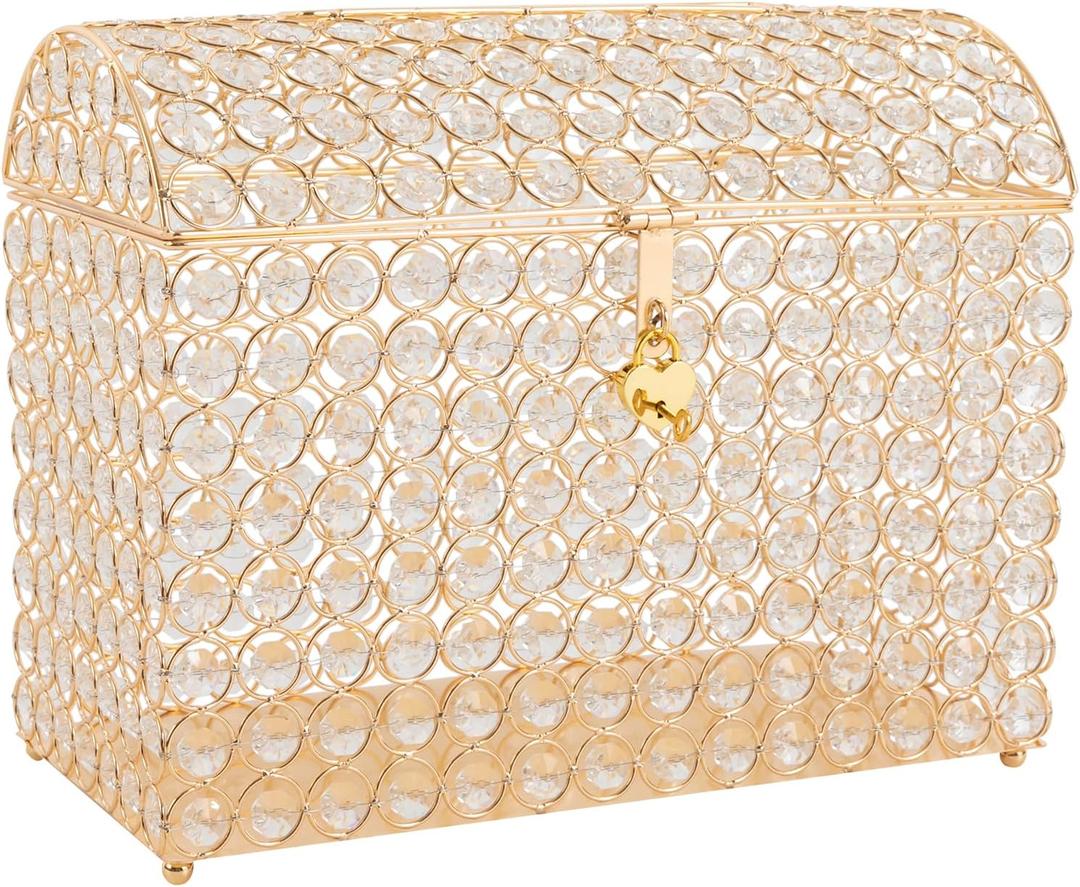 Wedding Card Box,Crystal Wedding Card Box with Heart Lock,Gift Display Box Decorative Box for Wedding Reception,Engagement Ceremony (Gold) Wedding Card Box,Crystal Wedding Card Box with Heart Lock,Gift Display Box Decorative Box for Wedding Reception,Engagement Ceremony (Gold)