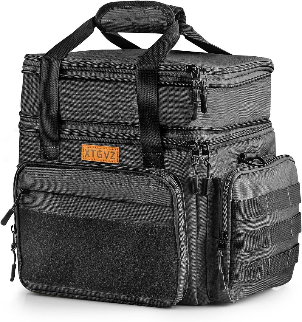 Insulated Lunch Bag for Men, Large Mens Lunchbox for Work, Adult Lunch Box with Dual Compartments and Water Bottle Holder, Heavy Duty Double Decker Lunch Bag for Travel, ConstructionBlack 24L