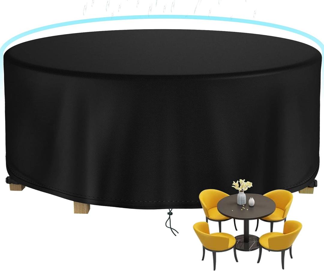 Round Patio Table Cover Waterproof, 50" Diax27.5" H Heavy Duty Oxford Fabric Outdoor Patio Furniture Cover Patio Table Chair Set Covers for Garden Round Table Dining Set, Black