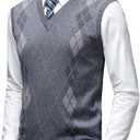Mens Argyle Sweater Vests Classic V-Neck Sleeveless Pullover Grey Black Knitwear Nice Tank Tops for Dad Husband (XX-Large)