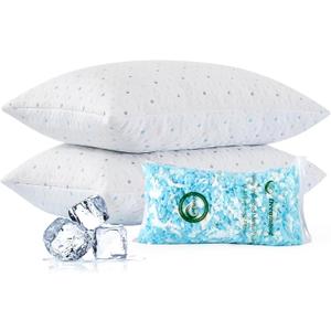 Cooling Pillows Queen Size Set of 2 with Extra Stuffing 100% Shredded Memory Foam Pillows with Washable Cover for Side Back Stomach Sleeper Hypoallergenic (Blue)