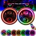 BEEYEO 7 Inch Round LED Headlight RGB Halo Angel Eyes DOT Approved Halo Headlights for Wrangler JK TJ LJ CJ Sahara Sport Rubicon Headlight 1997~2017, 2Pack RGB Headlights