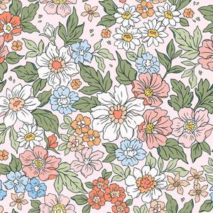 VEELIKE Meadowfield Poppy Peel and Stick Wallpaper - Vintage Multicolor Floral for Girls Room Nursery - 17.7''x118'' Self Adhesive Vinyl for Walls and Cabinets