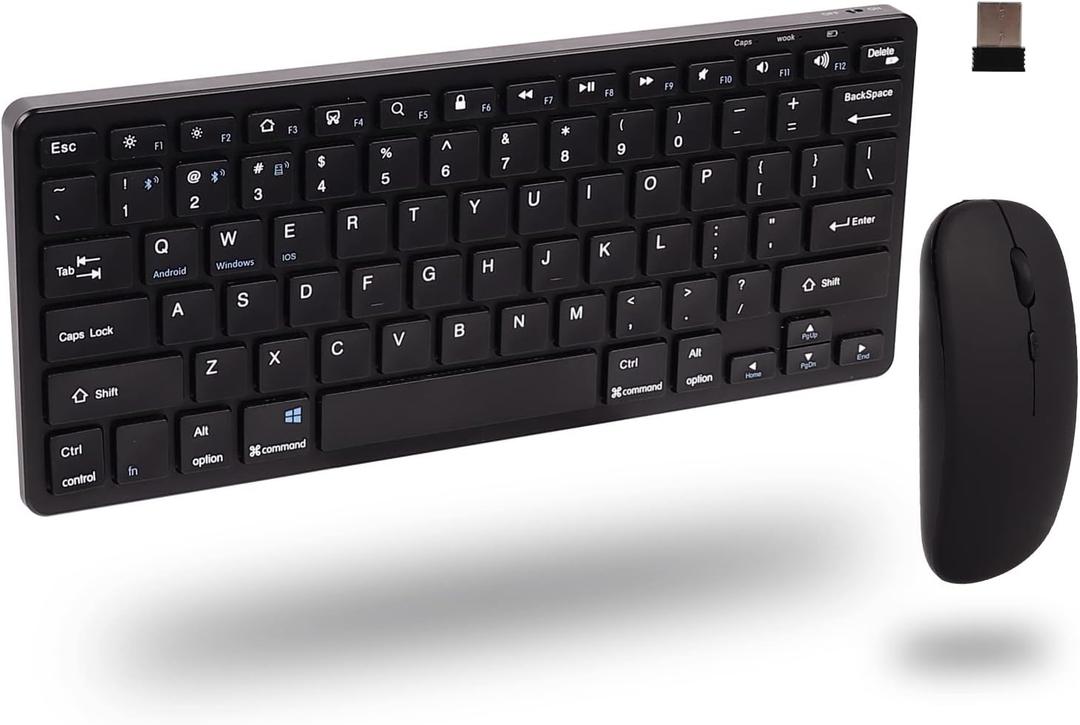 Wireless Keyboard and Mouse, 2.4G Ergonomic Bluetooth Keyboard and Mouse Set, Silent Rechargeable Wireless Keyboard and Mouse Slim for Windows, Mac, PC, Laptop, Tablet - Black, Gift for Kids Adults