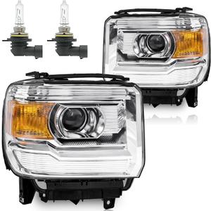 Headlights for 2014-2018 GMC Sierra 1500/2015-2019 GMC Sierra 2500HD 3500HD Headlamp Replacement, High/Low Beam W/Bulbs, Driver & Passenger Side
