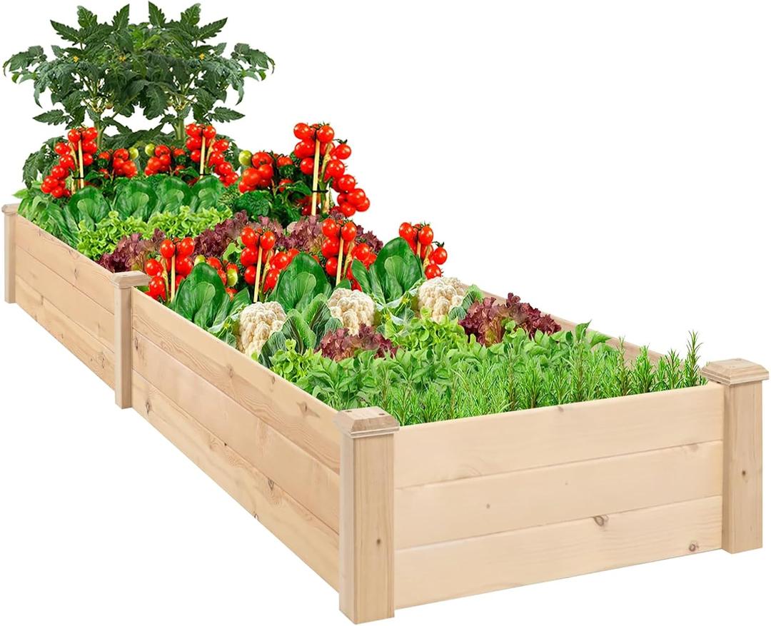 Outdoor Wooden Raised Garden Bed Patio Planter Kit Box Grow for Deck Balcony Vegetables Flowers Gardening - Natural (8ft)