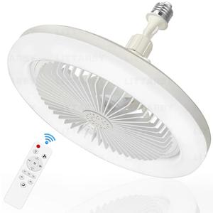 Socket Fan Light with Remote Control, 3 Colors 3000K-6500K Dimmable LED Light Bulb Fan Screw in Ceiling Fan for Bedroom, Kitchen, Storage Room, Closet, Wireless Small Ceiling Fans with Lights - White