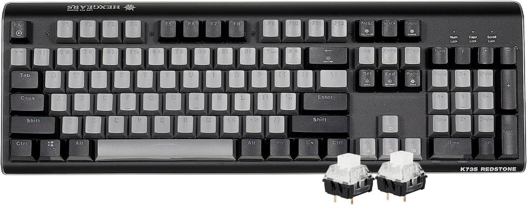 Hexgears GK735 Wired Full Size Mechanical Keyboard, Aluminum Housing Built for Gamers w/Kailh Box White Switch, White Backlit + Surrounded by RGB Light Strip, 104 Keys Gaming Keyboard for PC/Mac