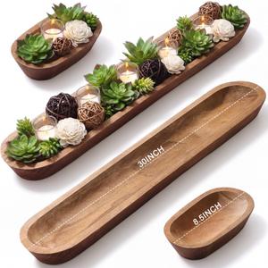 Sawysine 30 Inch & 8.5 Inch Wooden Dough Bowl Decoration Long Bread, Brown | Rustic Bowl Tray, Vintage Hand, Table Centerpiece, Living, Room, Home, Dining Kitchen Decoration