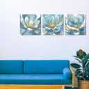 Blue Abstract Canvas Wall Art, 12"x12" Blossoming Floral with Gold Foil Prints - Set of 3 for Living Room, Bedroom, Bathroom