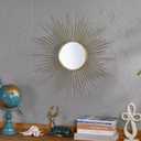 24'' Large Gold Sunburst Mirror, Metal Starburst Mirrors, Mid-Century Modern Sun Mirror Wall Decor for Living Room, Bedroom, Bathroom, Hallway, and Entryway