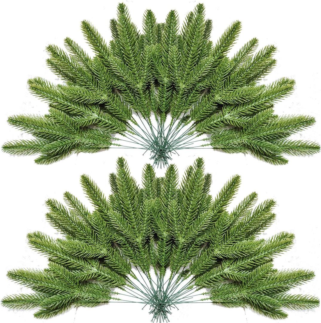 30PCS Christmas Pine Needles Green Artificial Pine Branches Fake Greenery Pine Picks for Christmas Crafts Garland Wreath Twigs Stems Tree Decorations