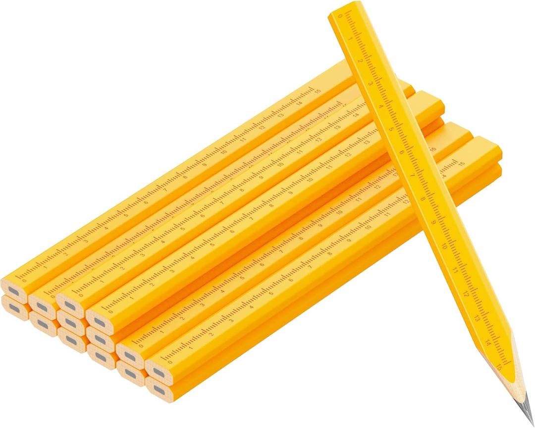 KR. LIF Carpenter Pencils with CM Scale Framing Construction Pencil for Contractor & Woodworking 14-Pack (Yellow)
