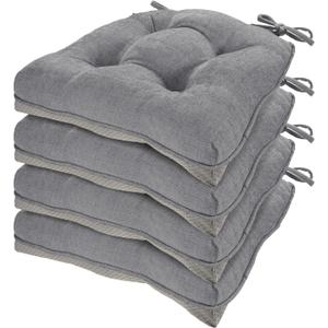 HARBOREST Chair Cushions for Dining Chairs Set of 4 - Chenille Tufted Kitchen Chair Cushions with Ties and Non-Slip Bottom, Foam Chair Pads for Dining Chairs, 17" x 17", Grey
