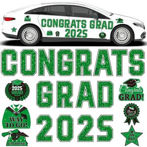 JULMELON Graduation Car Decorations Magnets, 22pcs Class of 2025 Grad Decor Car Magnetic for Kindergarten University Graduation Party Cruise Garage Door Refrigerator Decorations Supplies (Green)
