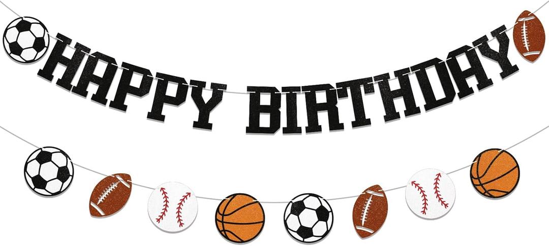 Sports Happy Birthday Banner, Multi Sport Party Decorations, Football Soccer Basketball Baseball Happy Birthday Bunting Sign, Rookie Year Party Decorations