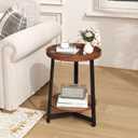 Industrial 2 Tier Round Side Table with Storage Shelf,Accent Tray End Table with Triangular Metal Support, Nightstand Bedside Sofa Table for Living Room, Bedroom, Balcony, Cherry, 15.75"D x 11.75"W x 23.03"H