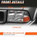 Headlight Assembly for 1998-2004 GMC Sonoma/ 1998-2001 Oldsmobile Bravada/ 1998-2005 GMC Jimmy Chrome Housing Amber Reflector Replacement Pair Chrome Housing Amber Reflector Clear Lens