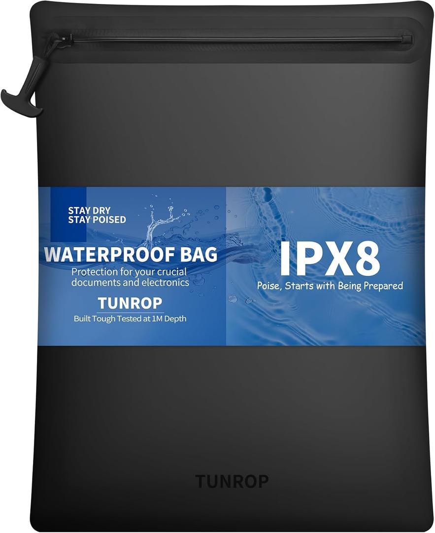 IPX8 Waterproof Document Bag: Submersible 1M / 30 Min for Business Travelers & Boating Keep Legal Docs, Passports & Valuables Bone-Dry in Rain or Spills 15.3x11.8" Portable Zipper Pouch
