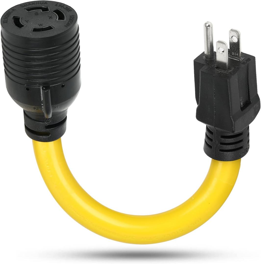 5-15 Male Plug to Locking L14-30 Female Receptacle Adapter Cord, 12 inch