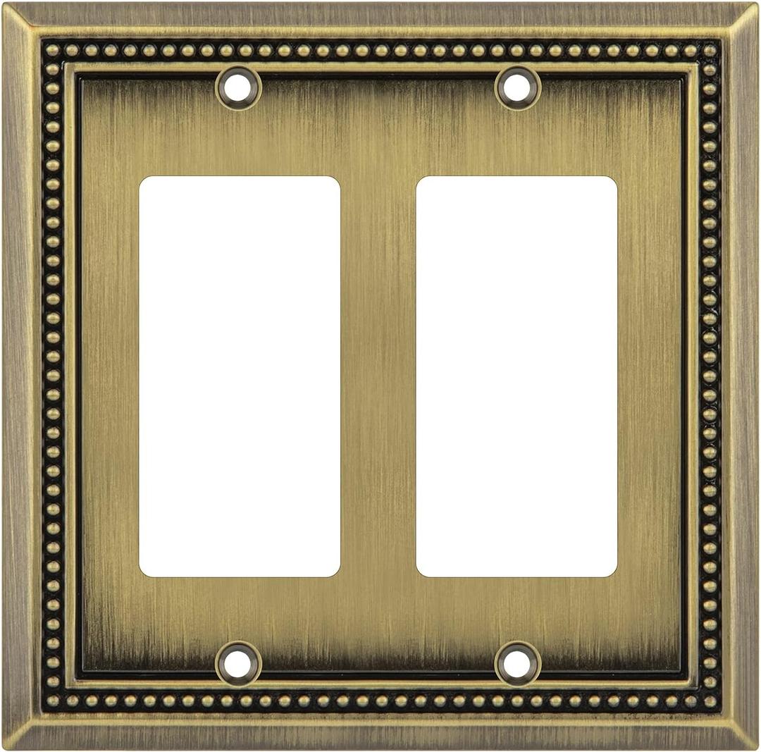 Henne Bery Sunken Pearls Heavy Duty Decorative Wall Plate Switch Plate Outlet Cover (Double Decorator, Antique Brass)