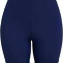 Women's 5" High Waisted Boyshort Swim Board Shorts  Swimsuits Bottoms (Medium, Navy)