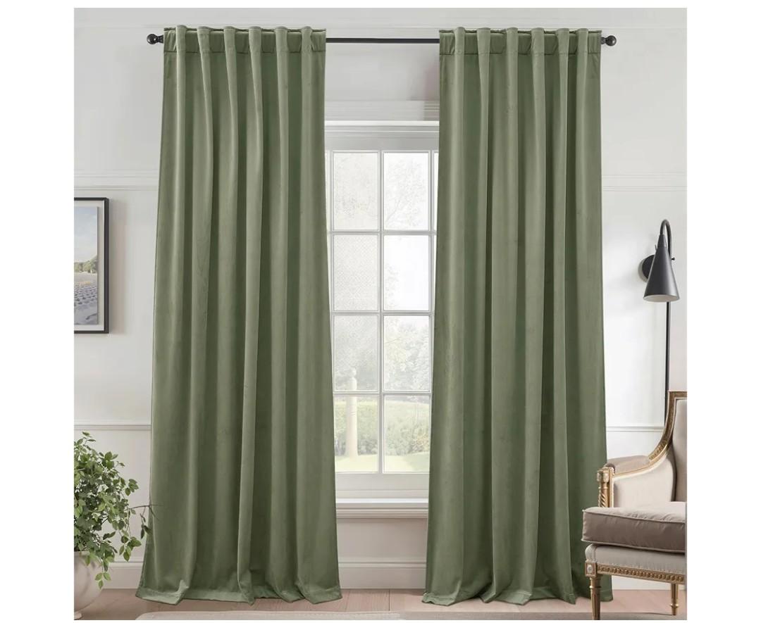 StangH Blackout Velvet Curtains, Room Darkening Privacy Protect Window Treatments, Heavy Thick Super Soft Velvet Drapes for Nursery/Cottage, W52 x L90 inches, Sage Green, 2 Panels