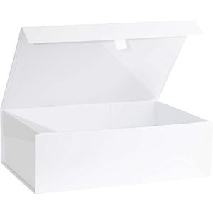 Purple Q Crafts 2 Pack White Hard Gift Box With Magnetic Closure Lid 10.5"x7"x3" Rectangle Favor Boxes With White Glossy Finish (2 Boxes)