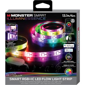 XTREME Monster 13.1ft Sound Reactive Multi-Color Color Flow LED Light Strip, Smart App & Voice Control, Easy Assembly