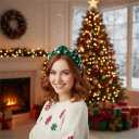 2 x Plaid Headband for Women Christmas Pearl Knotted Headband Fashion Elegant Ladies Wide Knot Headbands Headpieces Hair Accessories (2 Pack Green Plaid) (One Size)