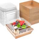 Kucoele 50 Pack Small Charcuterie Boxes with Clear Lids, 4 Inches Paper Bakery Boxes Dessert Boxes Disposable To Go Food Containers for Cookie, Cake Slice, Mini Cake, Chocolate Strawberry (Brown)