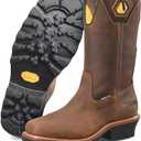Carolina Coppice Composite Toe Wellington Logger Boots for Men - Waterproof Square Toe Leather Boots with Slip-Resistant Vibram Rubber Lug Outsoles (10 Wide, Dark Brown)