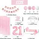 Trgowaul 21st Birthday Decorations for her, Pastel Light Pink and White Happy 21st Birthday Supplies for Girls, 21 Sash and Crown, Banner, Fringe Curtains, Cake Topper, 21 Year Old Party Supplies Set