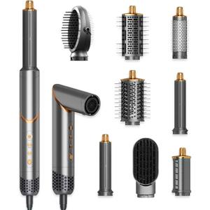 8 in 1 Hair Styler & Hair Dryer Brush Curler, High-Speed Negative Ionic Foldable Hair Dryer Fast Drying, Multi Professional Hot Air Styler for Curling Volumizing Straightening Styling(Grey)