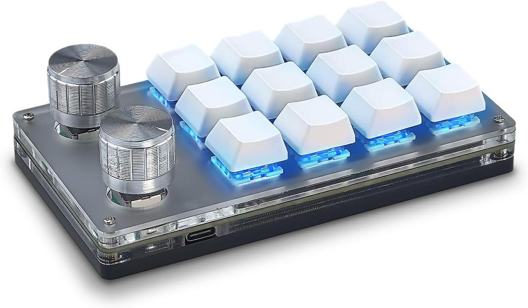 Flylin One Handed Programmable Mechanical Keyboard, Portable RGB Gaming PC With 12 Fully Programmable Keys & Knob, Macro for Office Games (White)