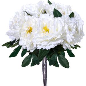 White Premium Silk Artificial Peonies, 2 Bouquets (10 Large 5.12" Heads), 13.78" Tall Fake Floral Arrangements for Wedding Centerpieces, Home Decor & Indoor Vase Display