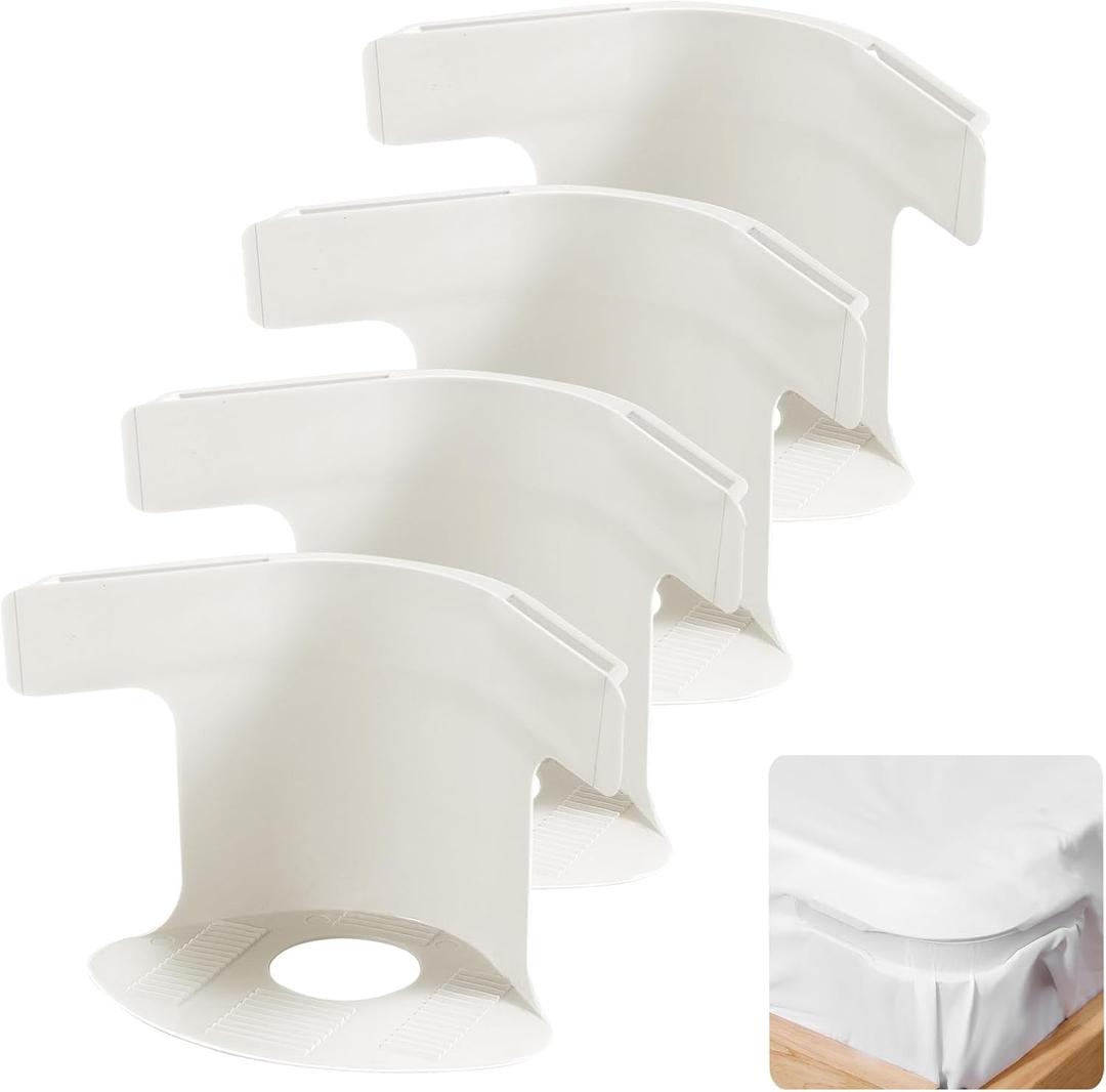 Bed Sheet Holder 4Pack,Ultra Secure Mattress Fit,Banish Slipping & Wrinkles, Adjustable and Durable Elastic Straps with Extra - Strong Grip for Every Bed Size(4, White)