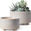LE TAUCI Succulent Pots, 6.5+8 Inch Ceramic Indoor Plant Pot with Drainage Hole, Shallow Round Succulent Planters, Set of 2, Reactive Glaze Star White, 8x8x5 Inches