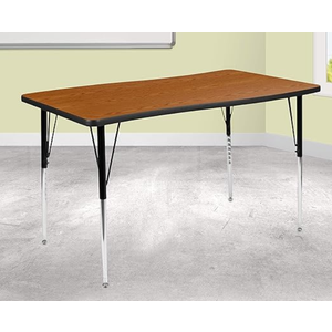 Flash Furniture 28"W x 47.5"L Rectangular Wave Collaborative Grey Thermal Laminate Activity Table - Standard Height Adjustable Legs, Oak