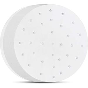 Air Fryer Parchment Paper, Set of 200, 8 inch Steamer Liners/Perforated Round Air Fryer Sheet Filter Liners/Dumpling Bamboo Steamer Paper for Airfryer, Steaming Basket and More (White)