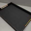 14x20 Inches Black Faux Leather Wrappen Wood Serving Tray with Metal Handles for Various Occasions, Ottoman, Home Decor Decorative, Living Room, Coffee Table Organizer, Serving Breakfast On Bed