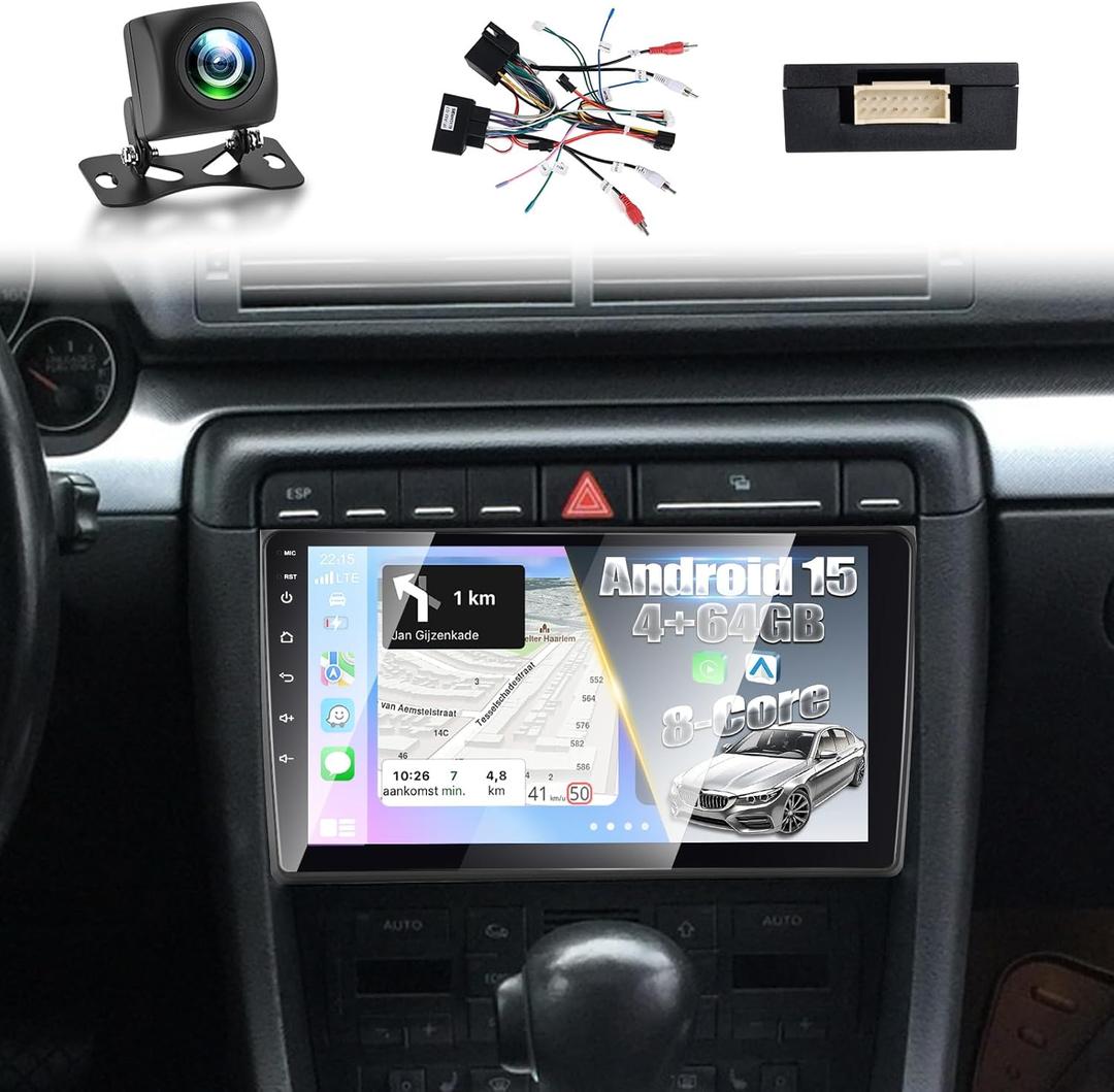 [8 Core 4+64G] for Audi A4 S4 RS4 2002-2008 Upgrade Radio, NHOPEEW 9 inch IPS Touchscreen Android Carplay Stereo - 3D Car Model, Cooling Fan, 5G/WiFi, GPS, DSP, Custom UI Design + Backup Camera