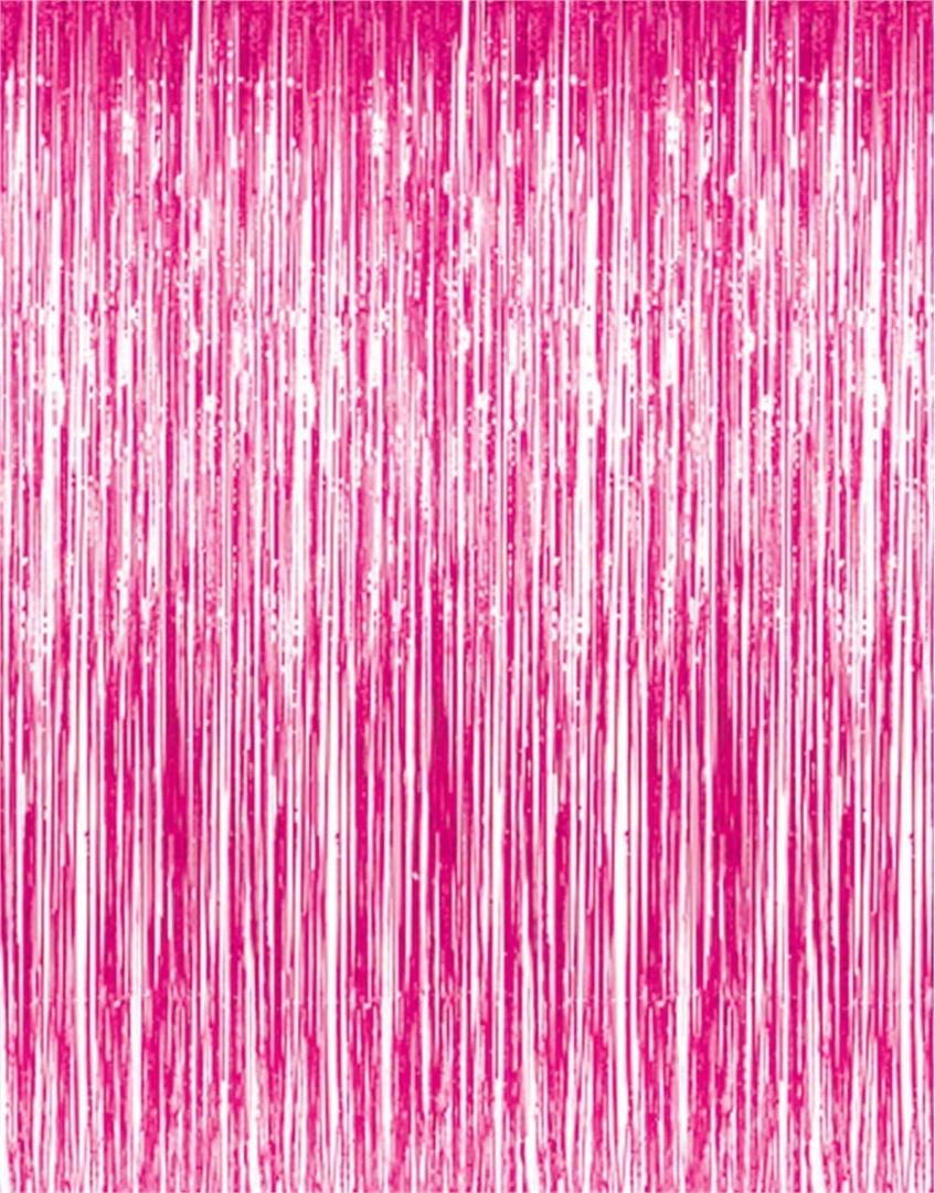 GOER 3.2 ft x 8.2 ft Metallic Tinsel Foil Fringe Curtains Party Photo Backdrop Party Streamers for Galentines Day, Birthday, Graduation, New Year Eve Decorations Wedding Decor (1 Pack, Hot Pink)