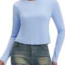 baleaf Women's Sun Shirts Crop Long Sleeve Workout Tops, M