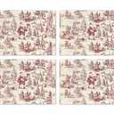 JWERBENPEY Red Chinoiserie Christmas Tree Santa Placemats Set of 4, Vintage Red Toile Christmas Table Mats Place Mats for Home Kitchen Dining Table Winter Xmas Holiday Party Decoration, 12x18 Inch