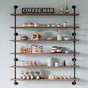 48 InchPipe Bookshelf Floating Shelves for Wall Shelves Bookshelf Industrial Pipe Shelving Shelves Real Wood Planks Rustic Hanging Shelves Farmhouse Kitchen Bar Shelving (Brown)